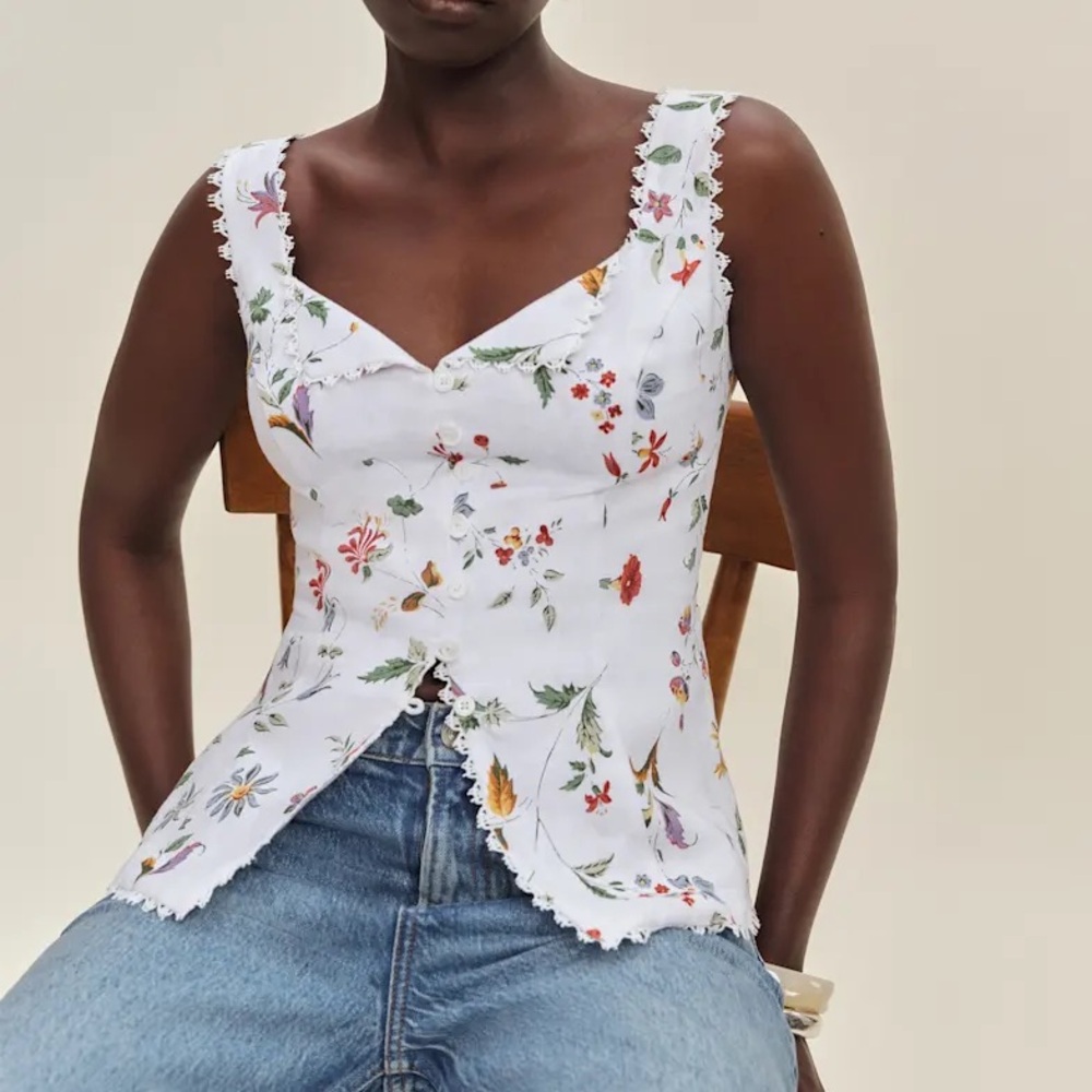NWT Reformation Linen Viola Top in Corsini